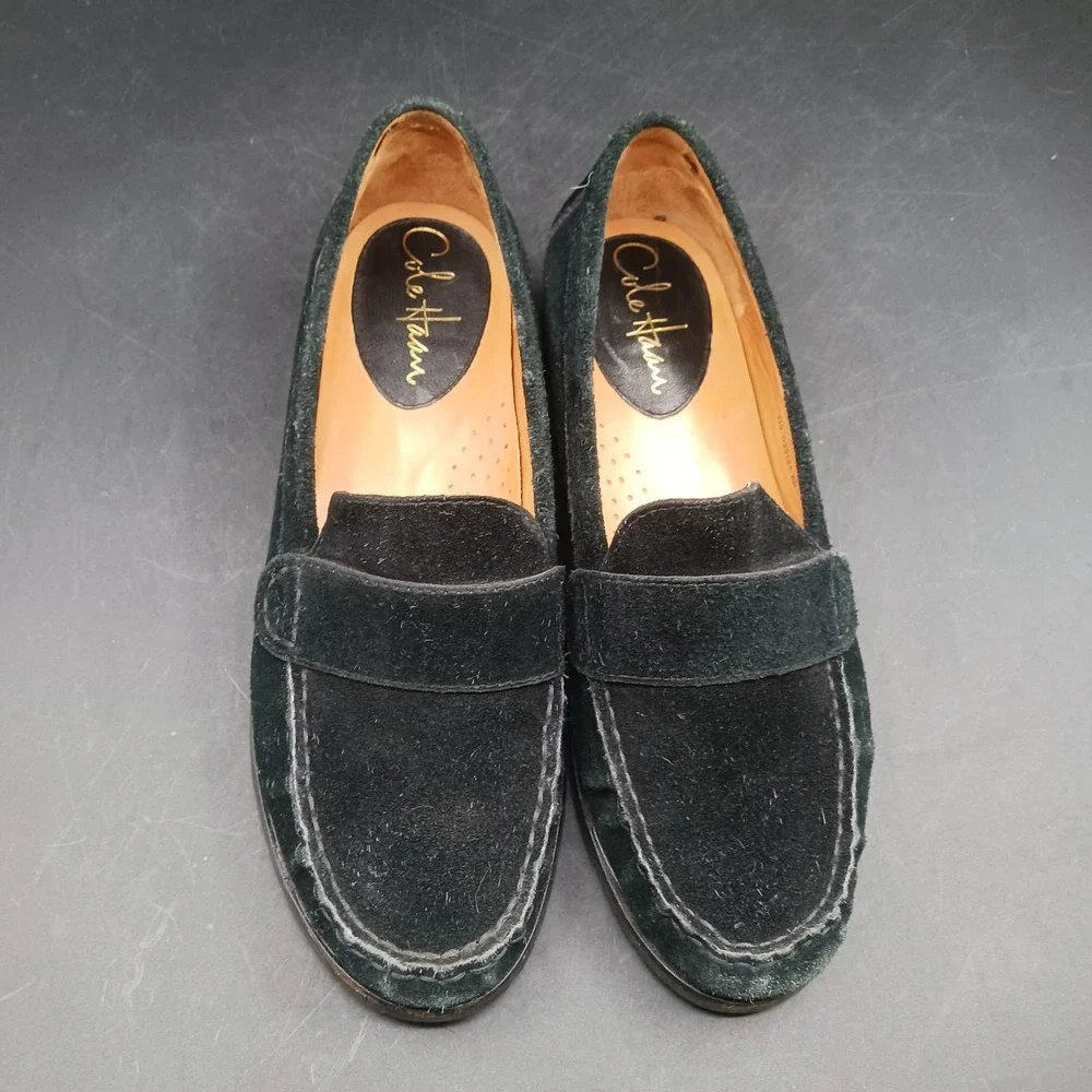 Cole Haan Nike Air Hilary Moc Black Suede Loafers Women US 6B Preppy Goth D29121